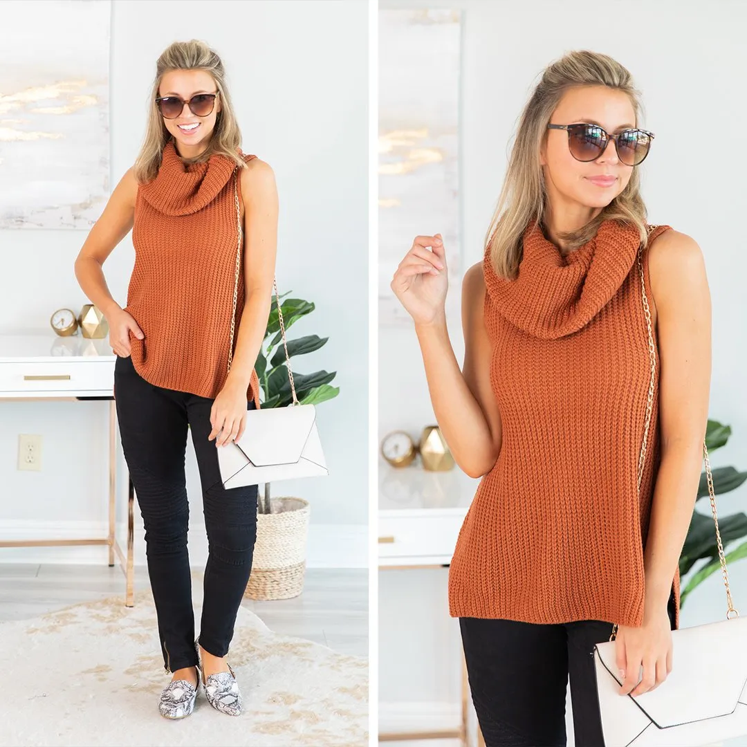 Against The Crowd Rust Cowl Neck Sweater