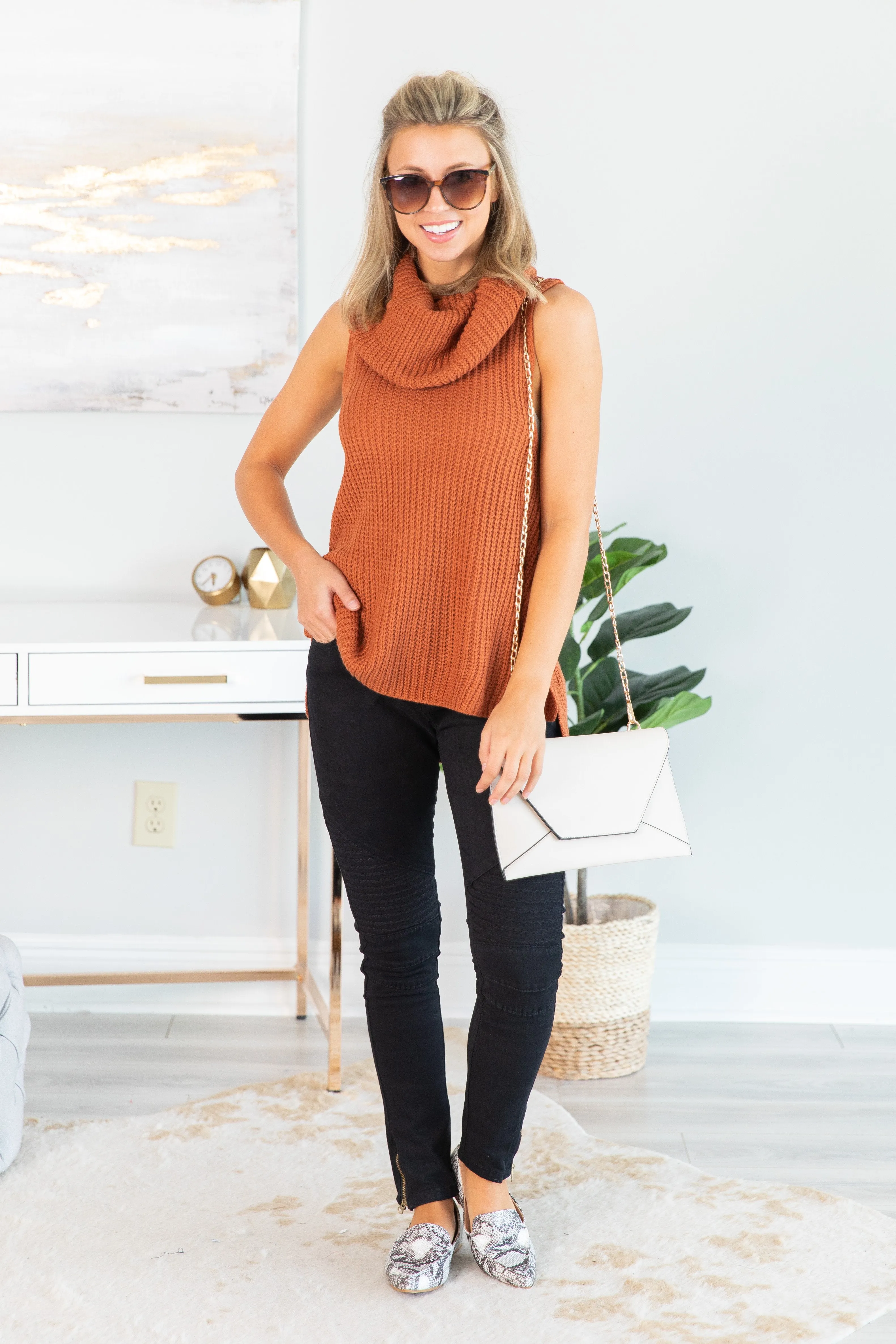 Against The Crowd Rust Cowl Neck Sweater