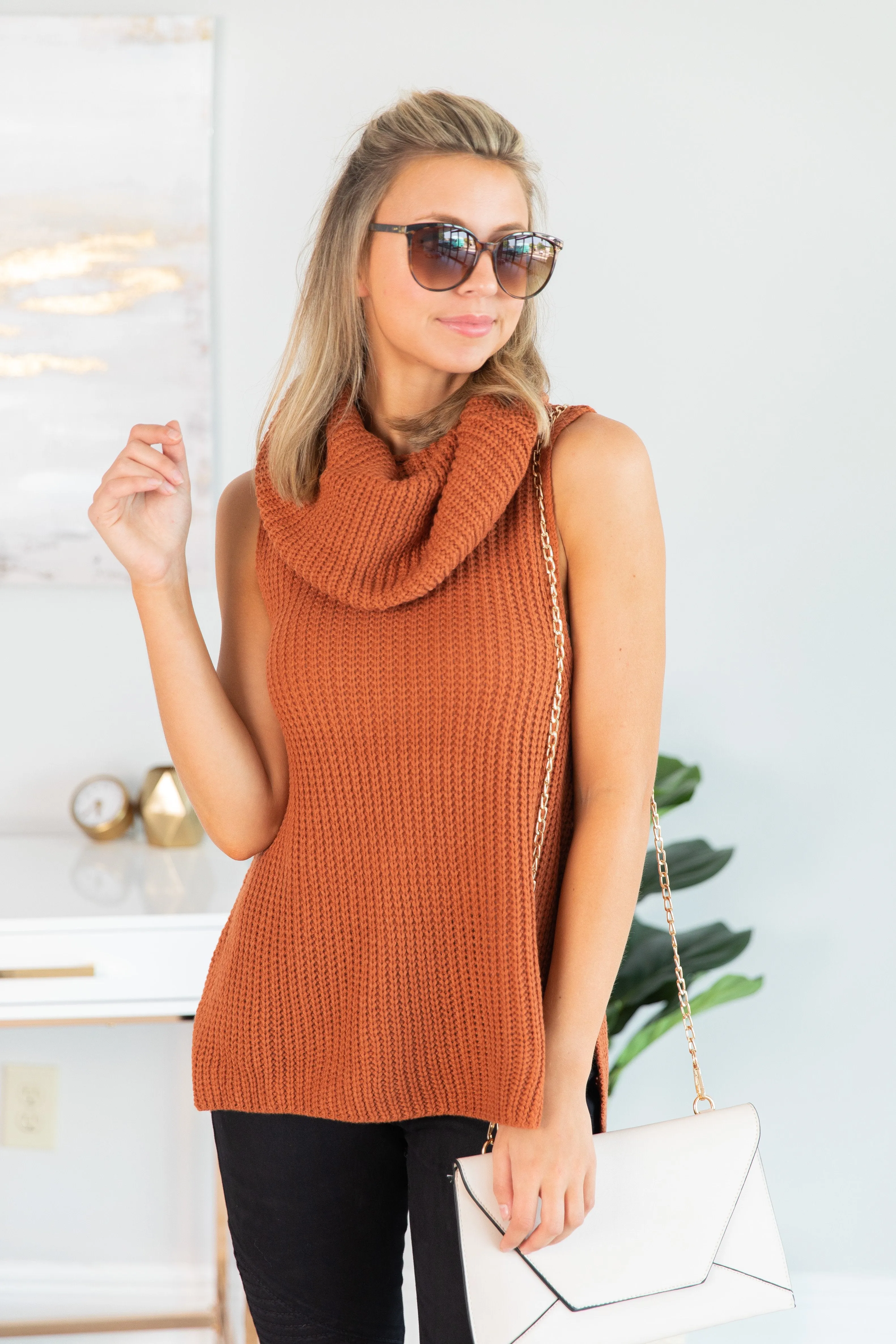 Against The Crowd Rust Cowl Neck Sweater