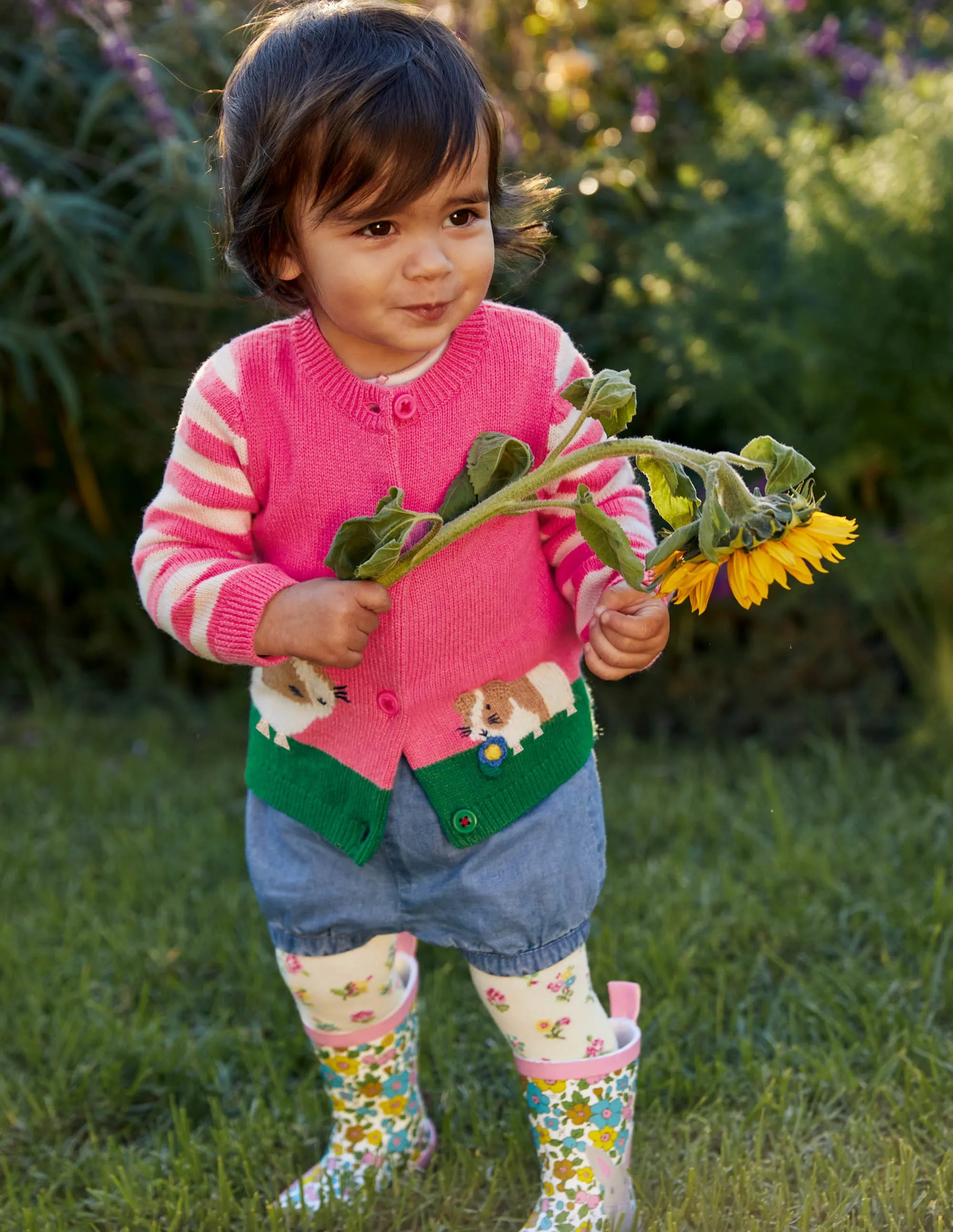 Animal Logo Cardigan-Bright Petal Pink Guinea Pigs