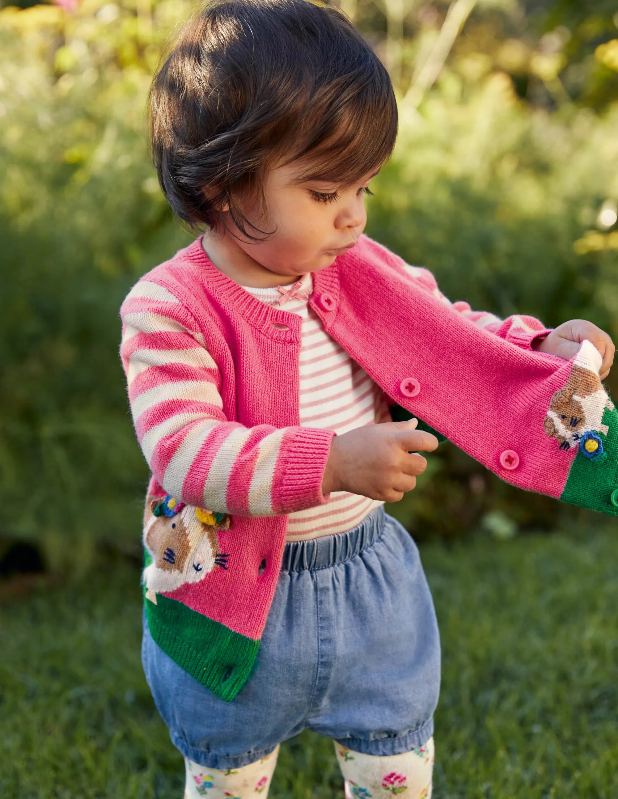 Animal Logo Cardigan-Bright Petal Pink Guinea Pigs