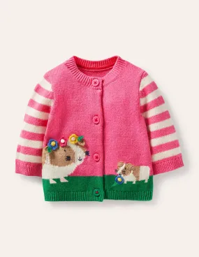 Animal Logo Cardigan-Bright Petal Pink Guinea Pigs