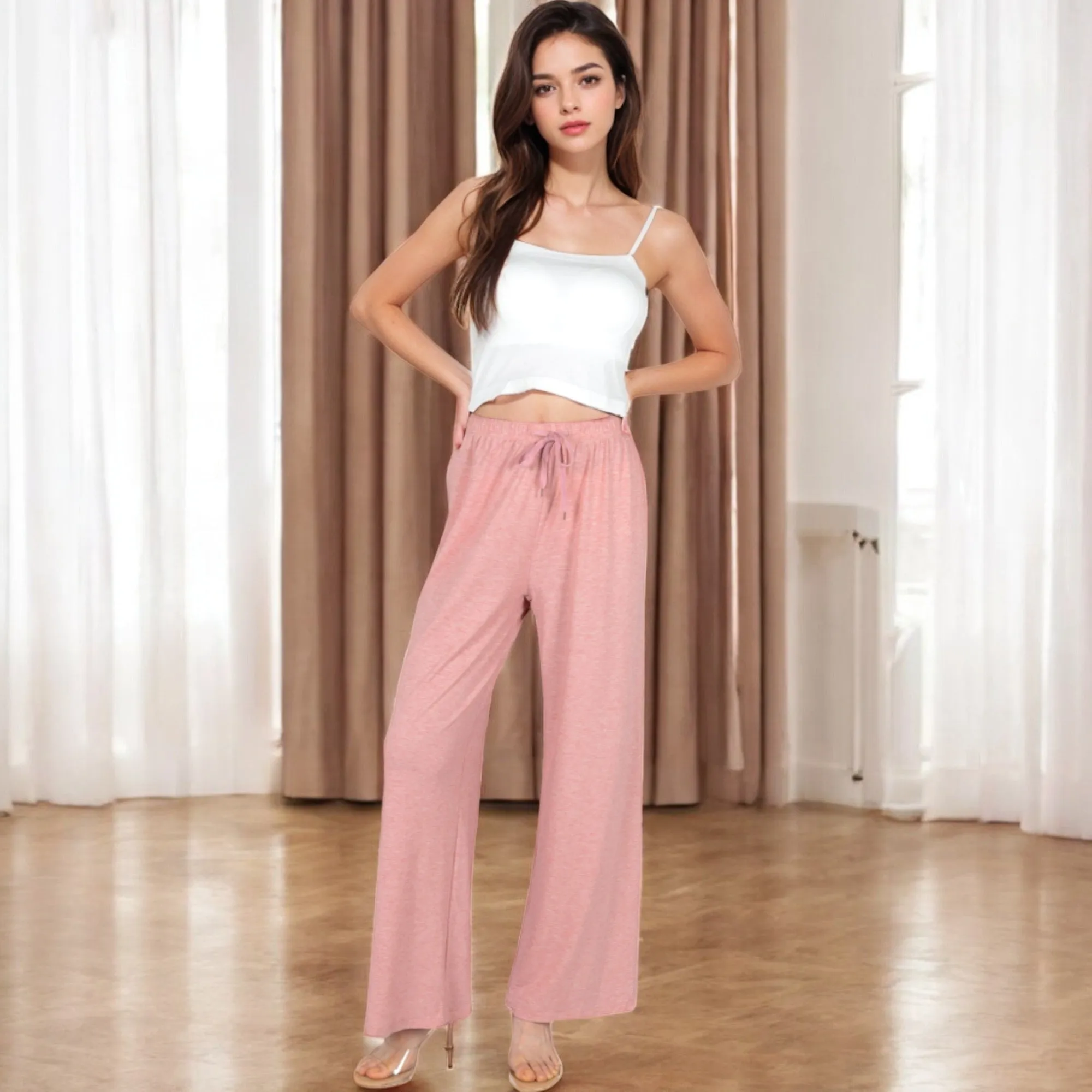 Anna-Kaci Women's Relaxed Fit Wide-Leg Lounge Pants with Adjustable Drawstring