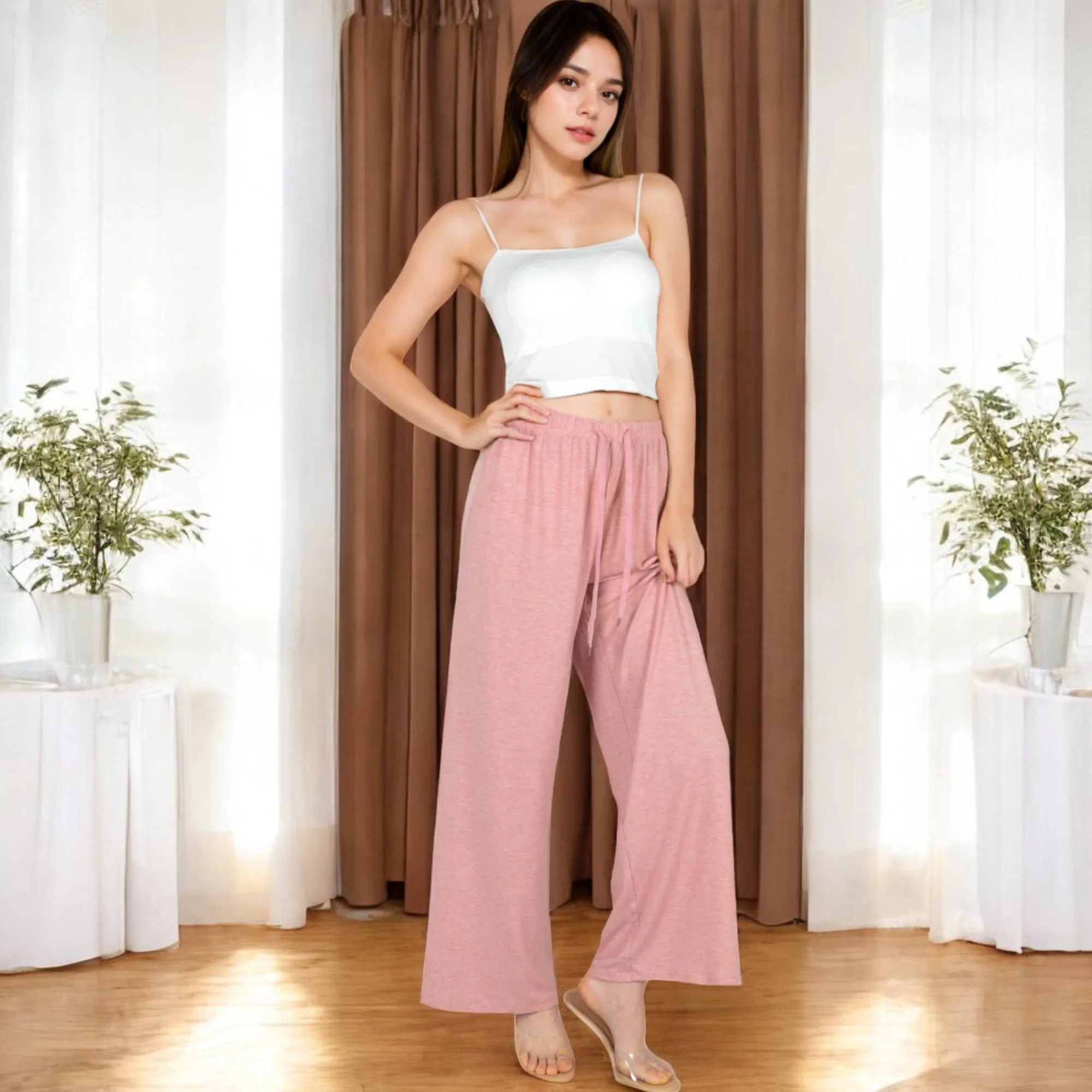 Anna-Kaci Women's Relaxed Fit Wide-Leg Lounge Pants with Adjustable Drawstring