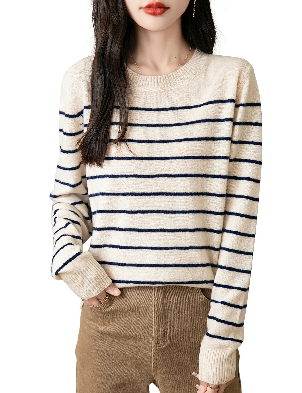 Anna Woman Long Sleeve Stripe Knitted Sweater