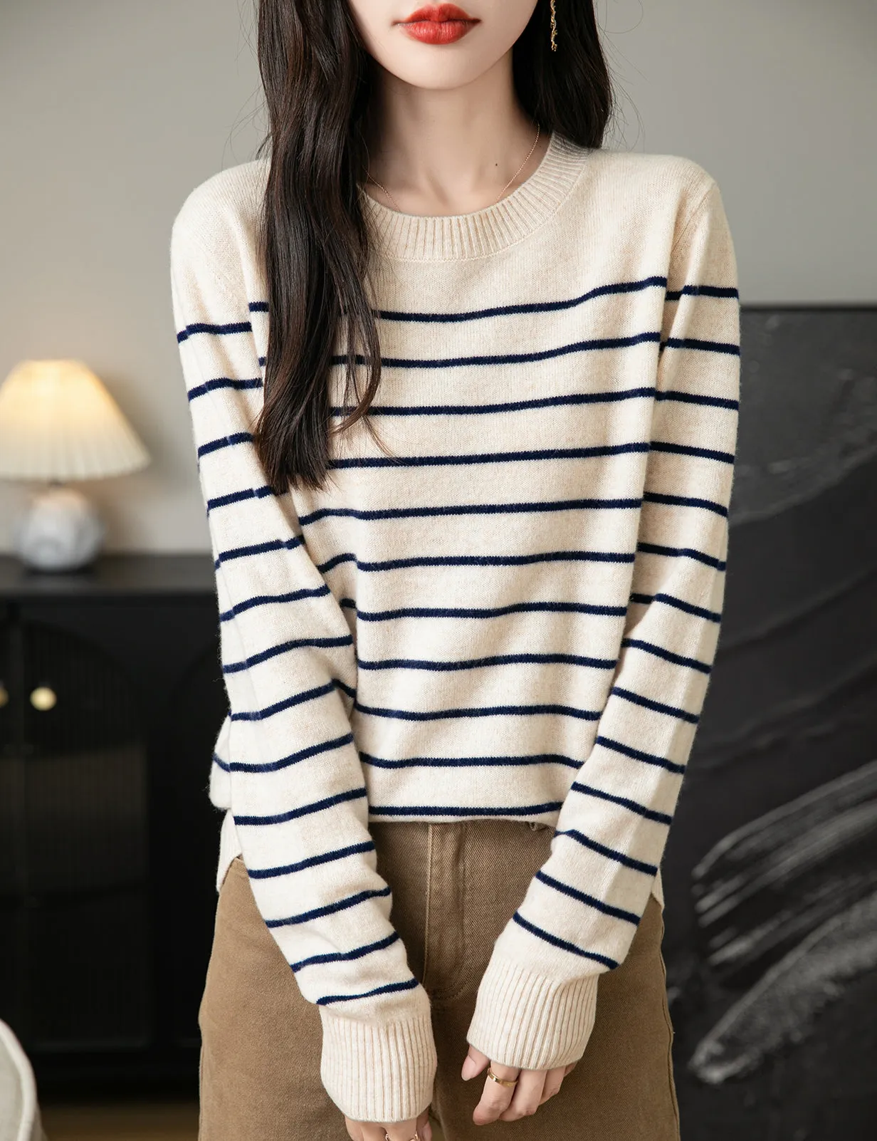 Anna Woman Long Sleeve Stripe Knitted Sweater