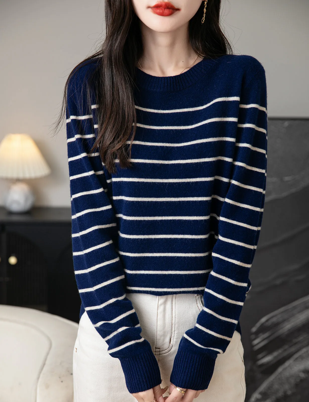 Anna Woman Long Sleeve Stripe Knitted Sweater