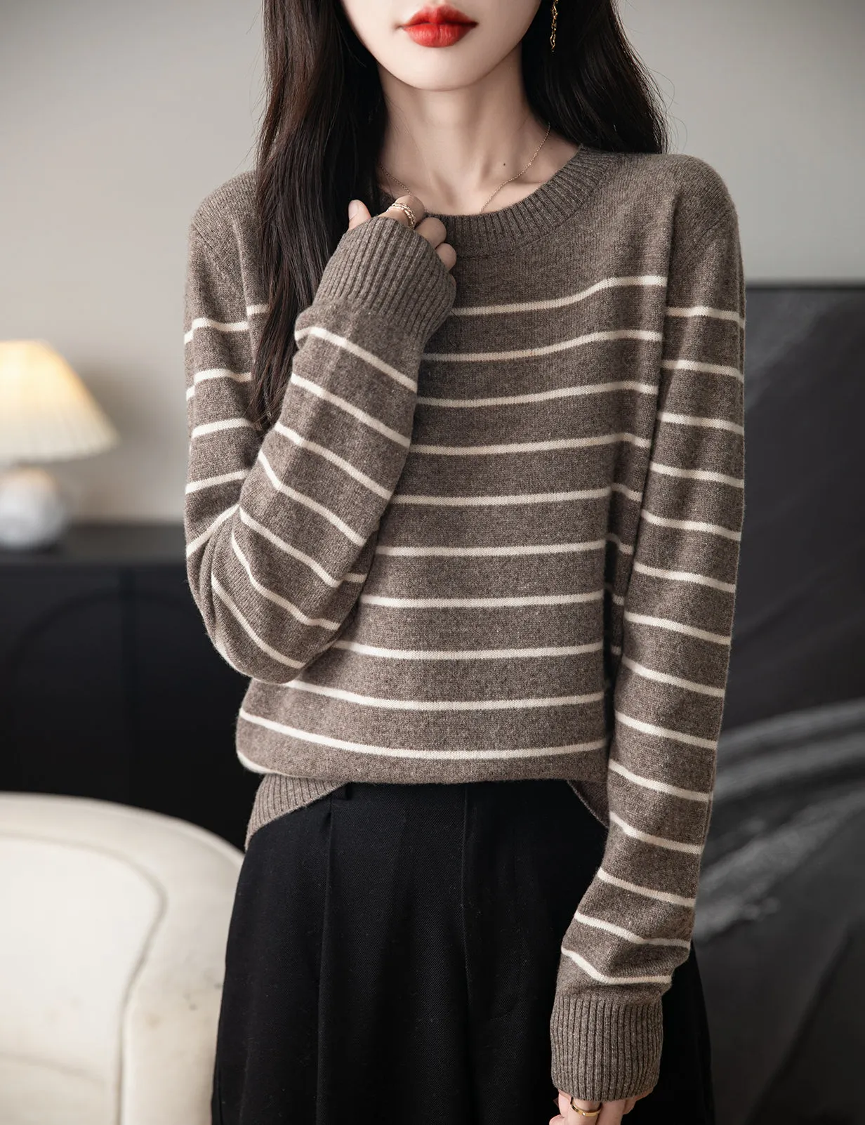 Anna Woman Long Sleeve Stripe Knitted Sweater