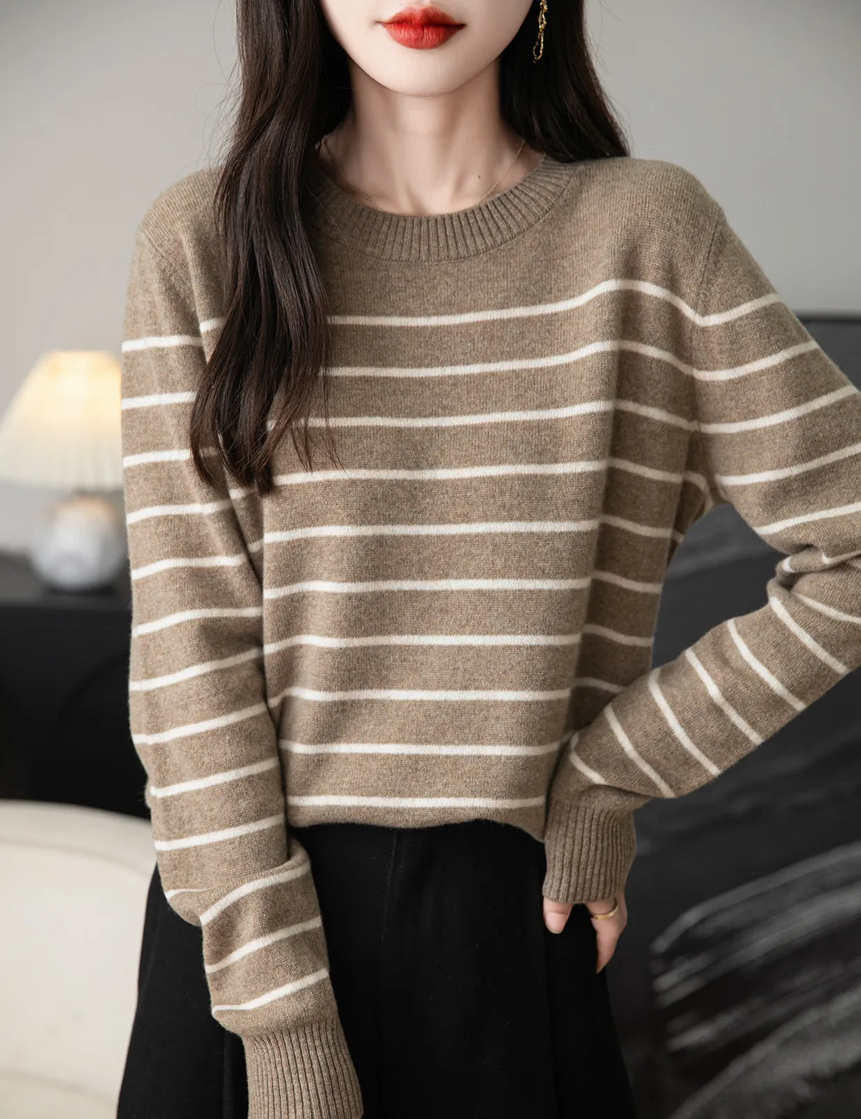 Anna Woman Long Sleeve Stripe Knitted Sweater