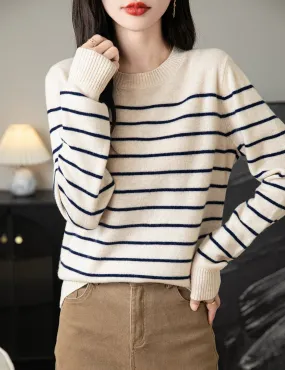 Anna Woman Long Sleeve Stripe Knitted Sweater