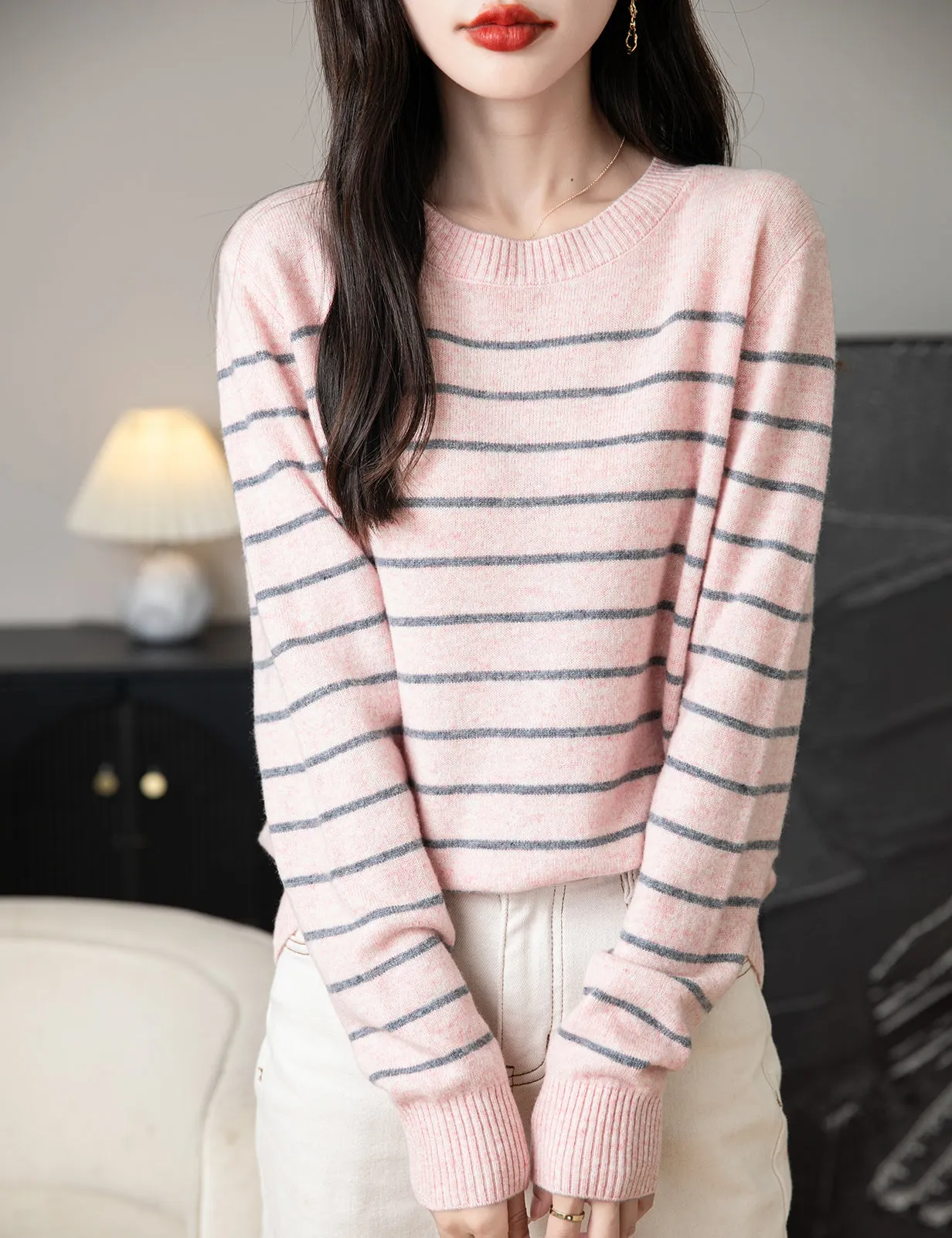 Anna Woman Long Sleeve Stripe Knitted Sweater