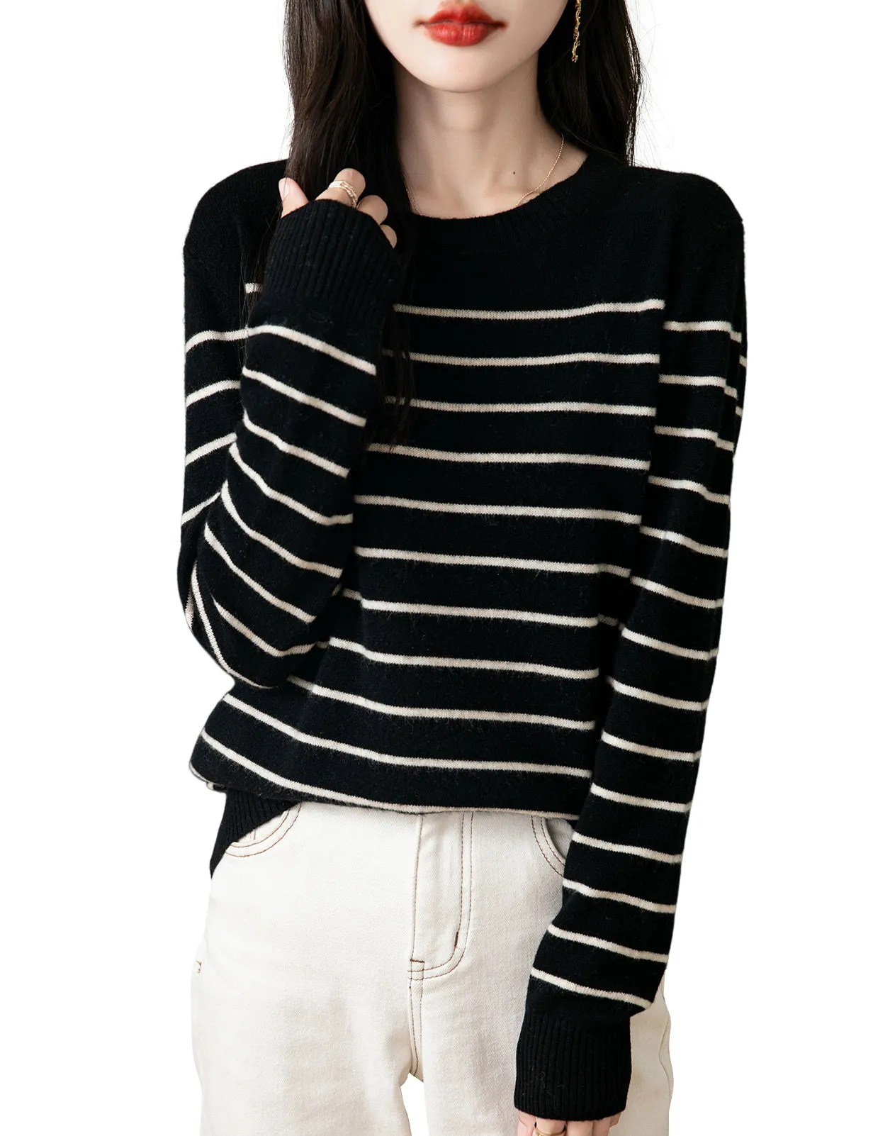 Anna Woman Long Sleeve Stripe Knitted Sweater