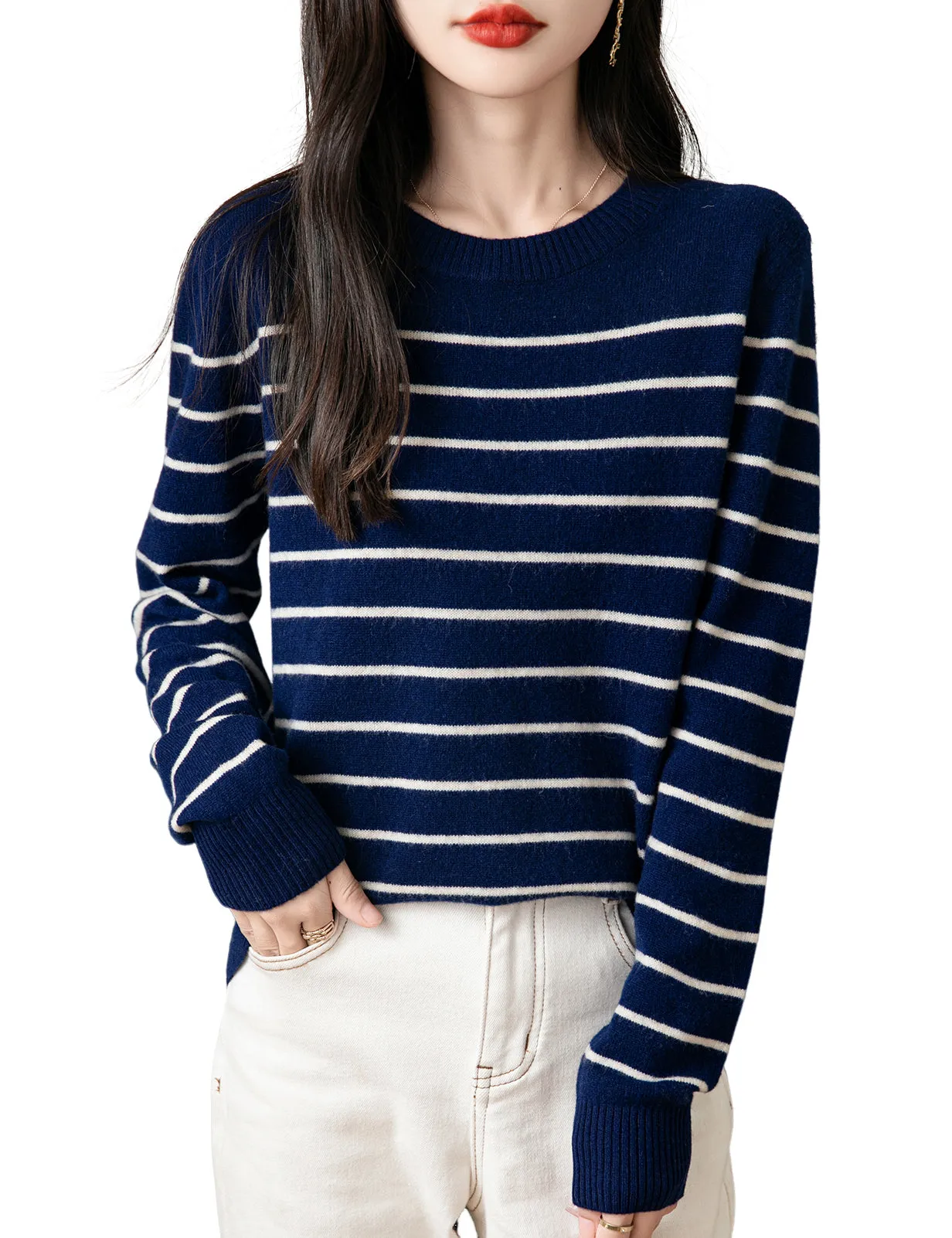 Anna Woman Long Sleeve Stripe Knitted Sweater