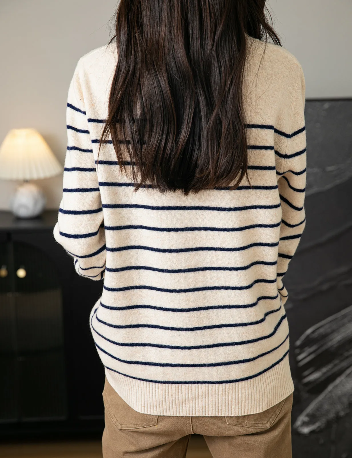 Anna Woman Long Sleeve Stripe Knitted Sweater