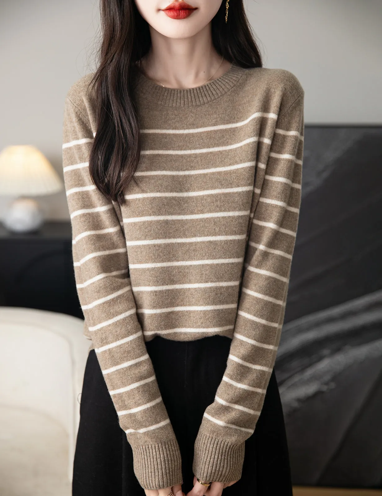 Anna Woman Long Sleeve Stripe Knitted Sweater