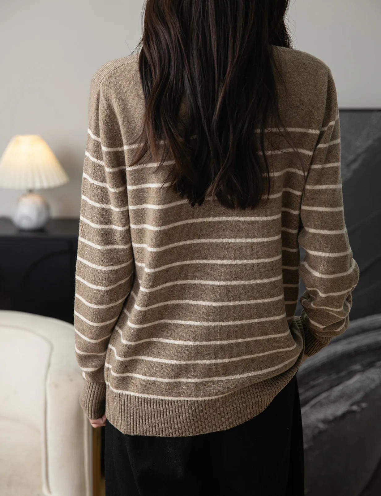 Anna Woman Long Sleeve Stripe Knitted Sweater