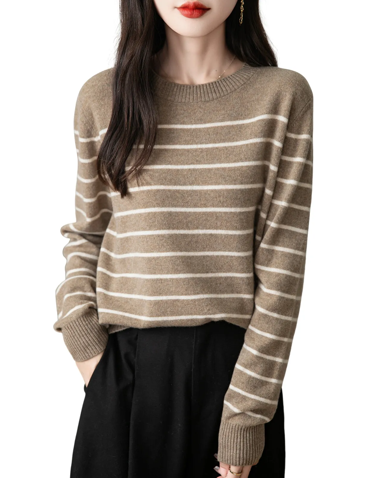 Anna Woman Long Sleeve Stripe Knitted Sweater