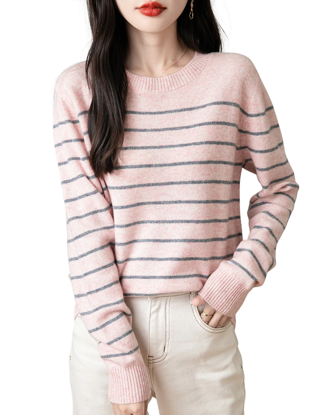 Anna Woman Long Sleeve Stripe Knitted Sweater