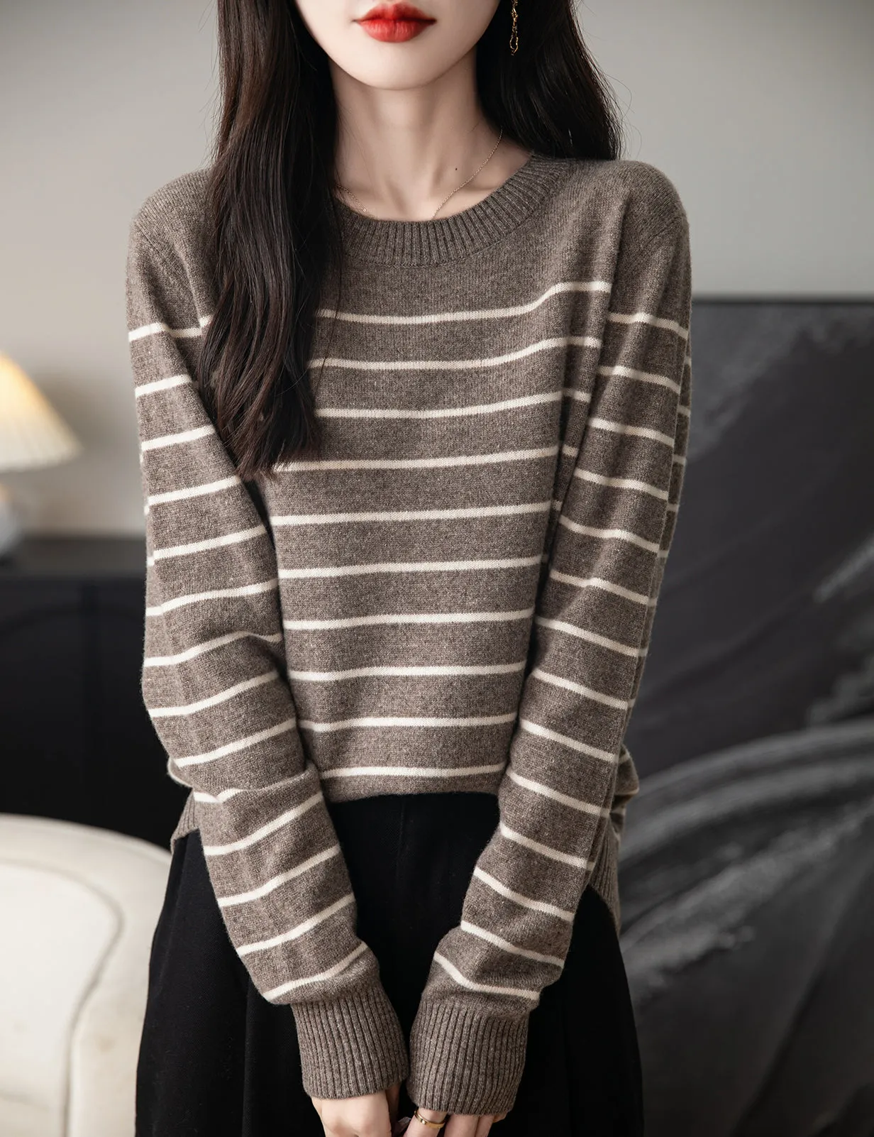 Anna Woman Long Sleeve Stripe Knitted Sweater