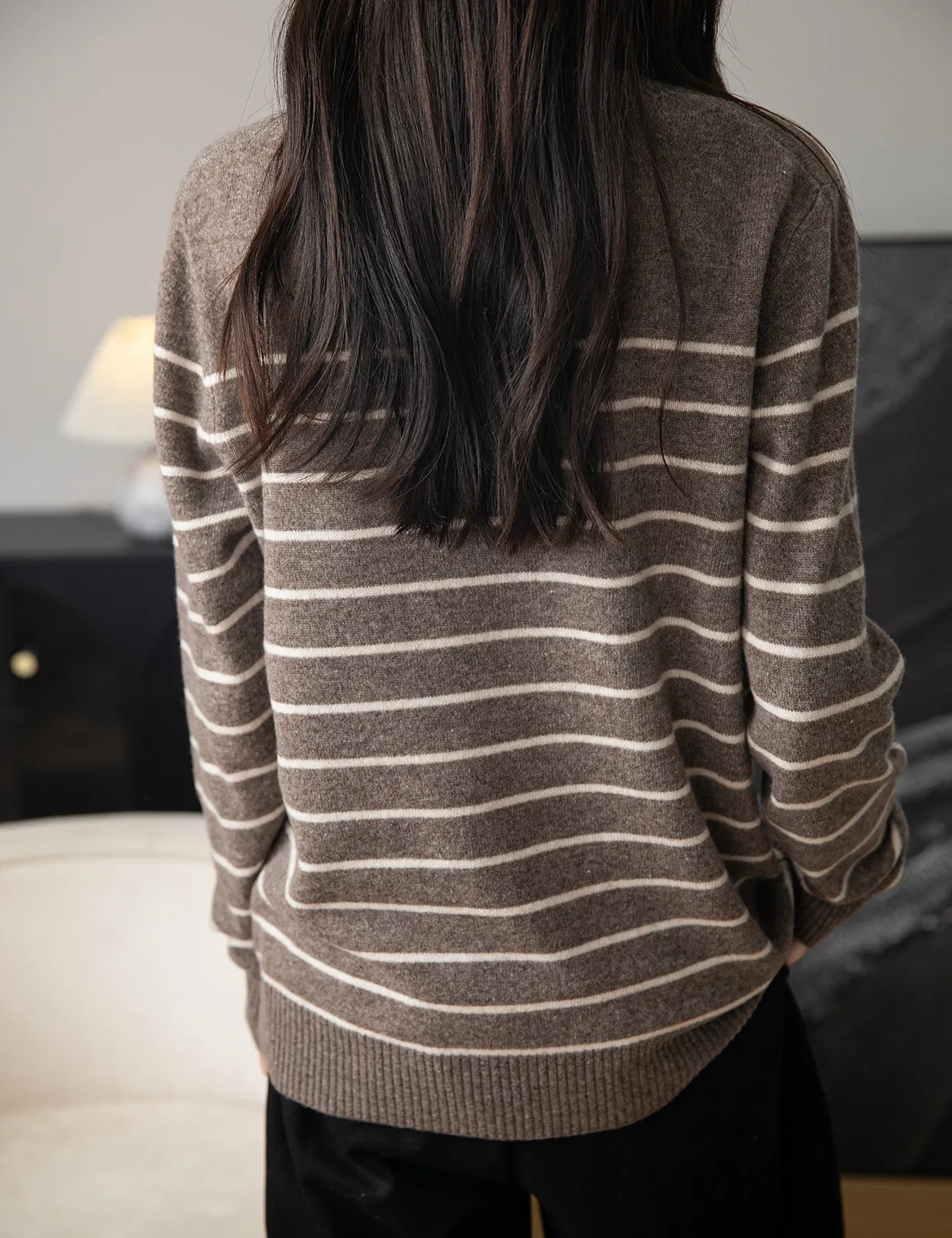 Anna Woman Long Sleeve Stripe Knitted Sweater