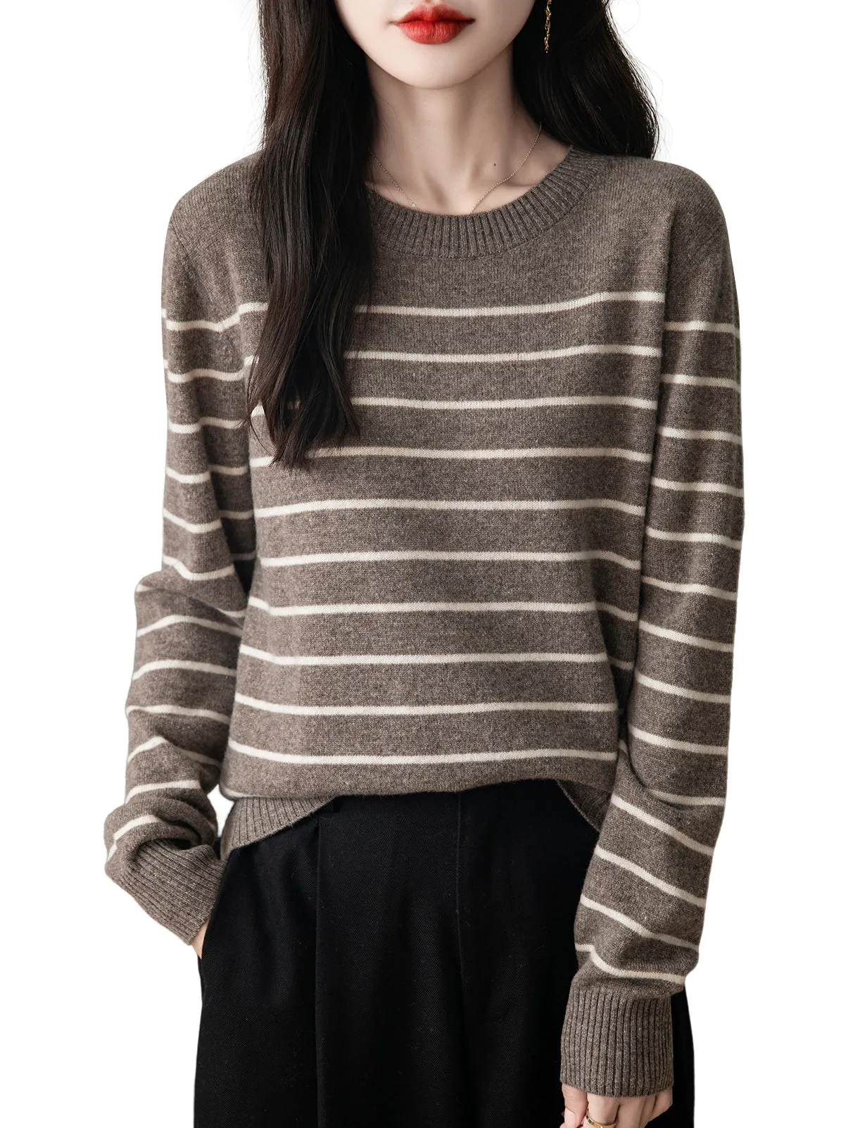 Anna Woman Long Sleeve Stripe Knitted Sweater