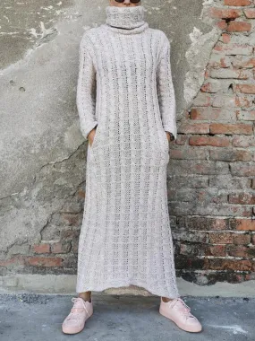 Autumn And Winter Warm High-Neck Twist Women'S Knitted Long Dress