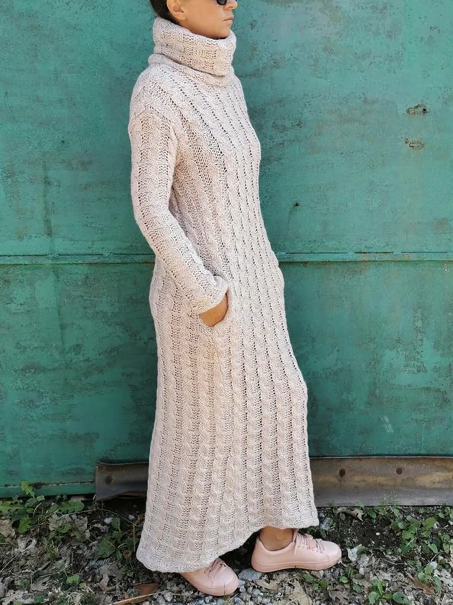 Autumn And Winter Warm High-Neck Twist Women'S Knitted Long Dress