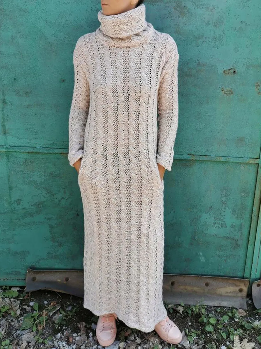 Autumn And Winter Warm High-Neck Twist Women'S Knitted Long Dress