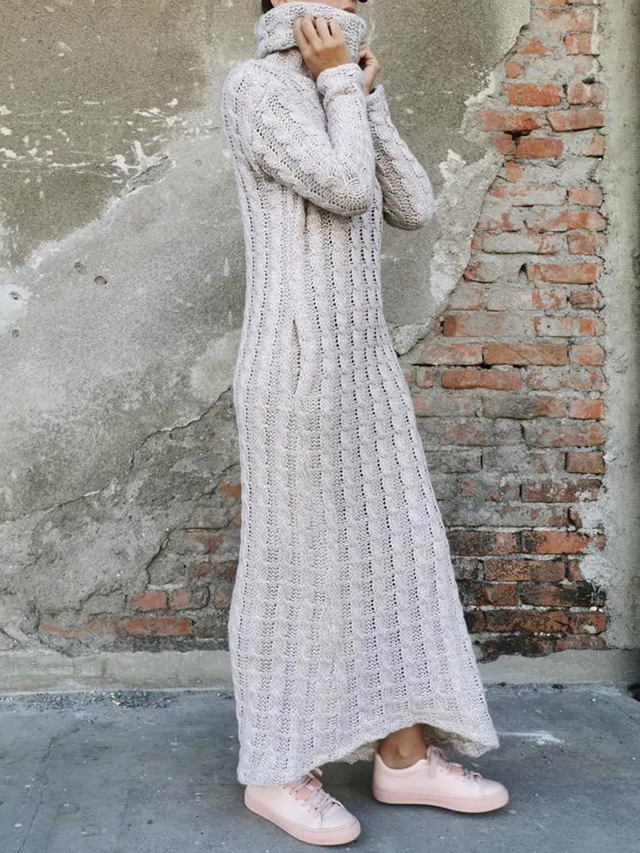 Autumn And Winter Warm High-Neck Twist Women'S Knitted Long Dress