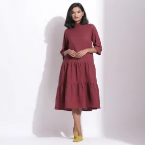 Barn Red Warm Cotton Waffle High Neck Midi Dress