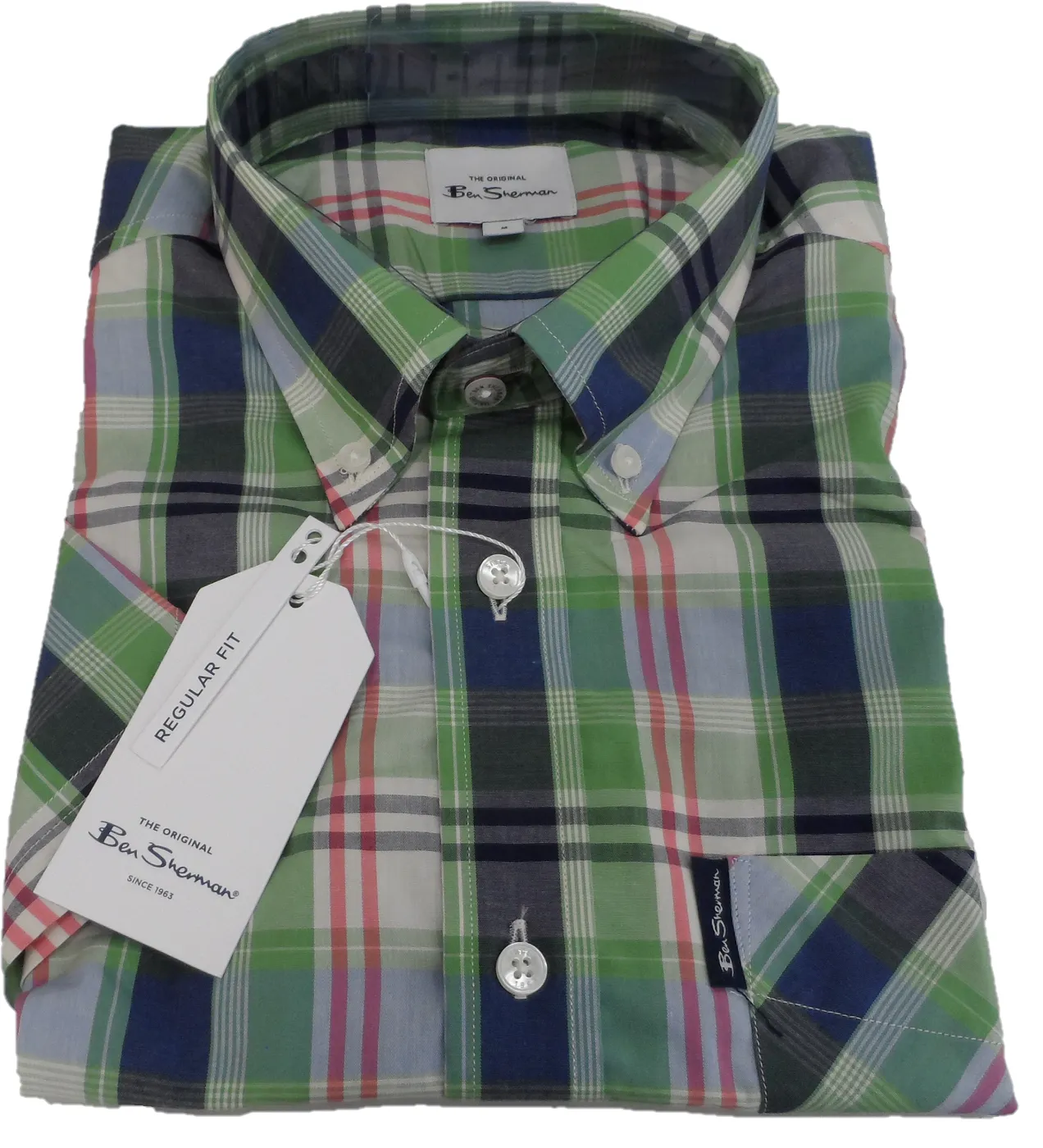 Ben Sherman Mens Green Large Overcheck Check Shirts