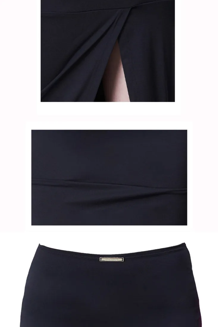 black back slit high waist a-line long skirt