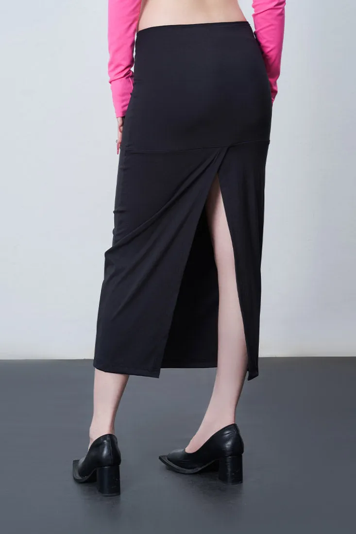 black back slit high waist a-line long skirt