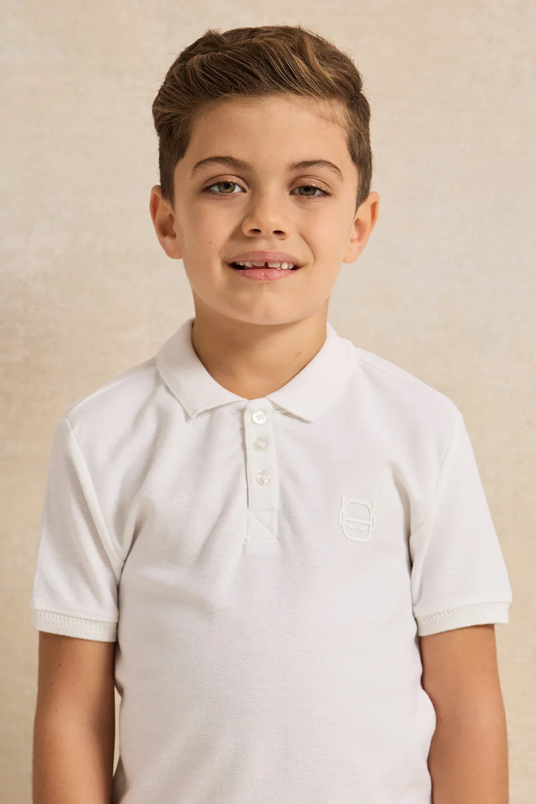 Boys White Collared Polo Shirt