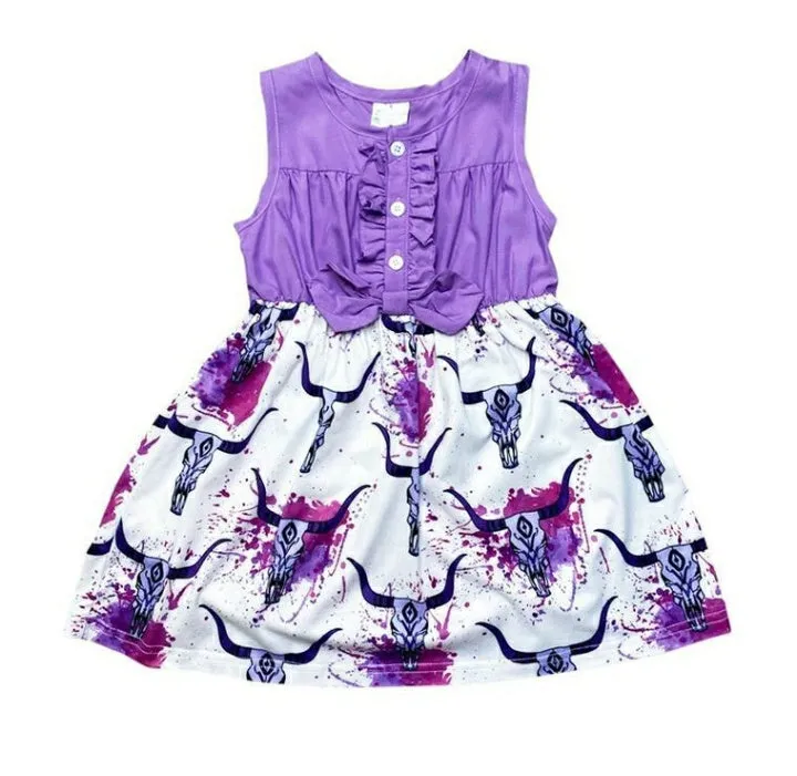 Button Top Dress with Purple Steer Skirt