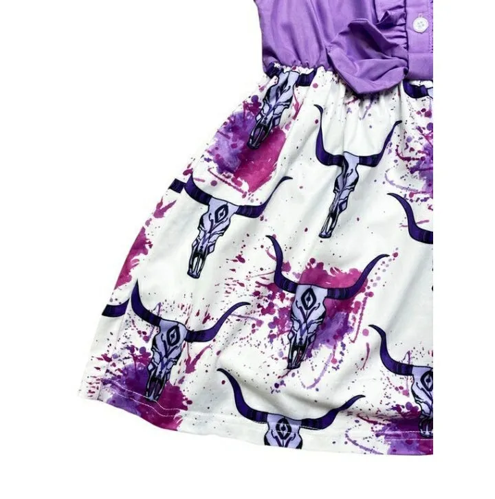 Button Top Dress with Purple Steer Skirt