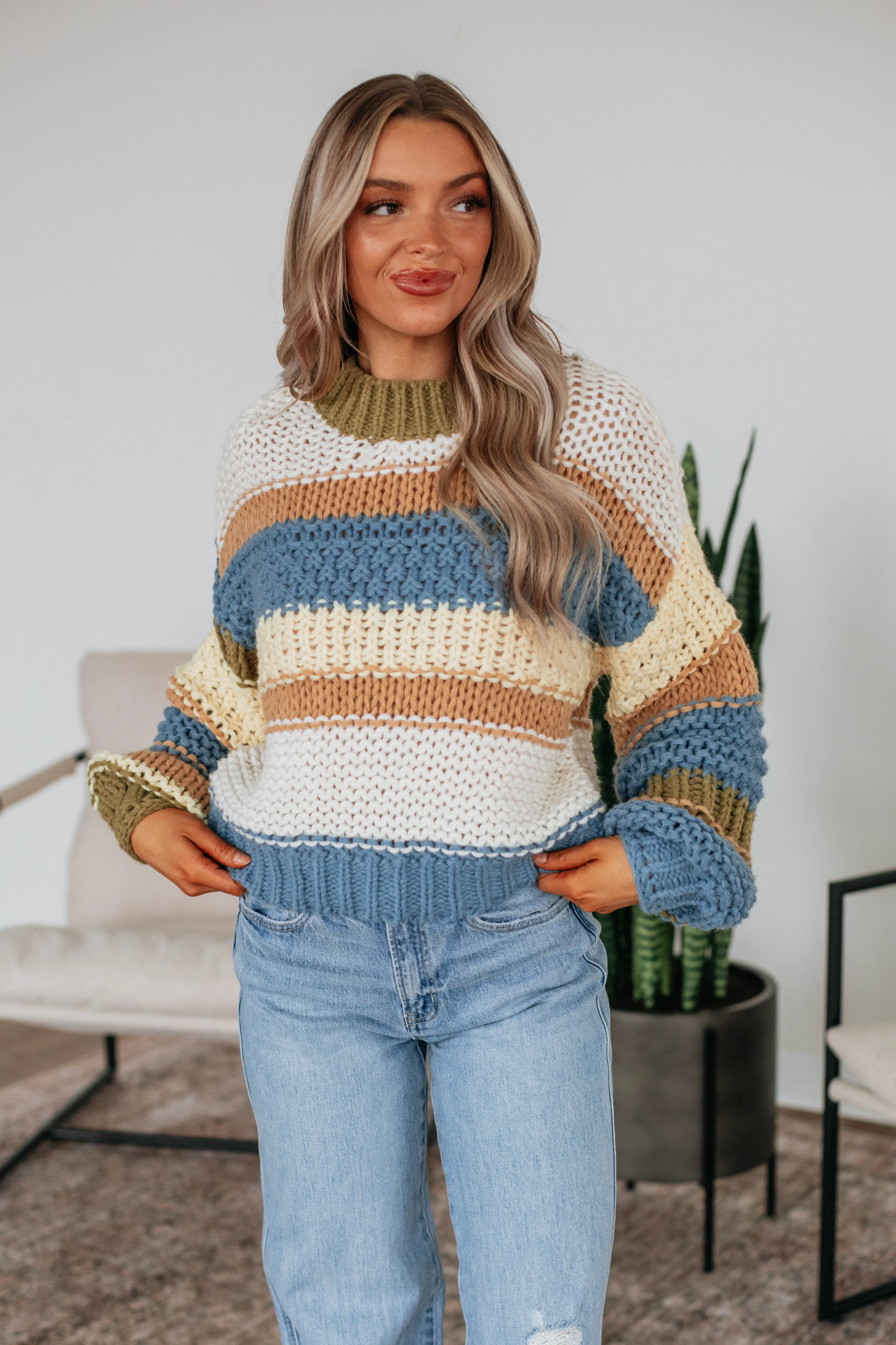 Celia Colorblock Sweater - Steel Blue Mix