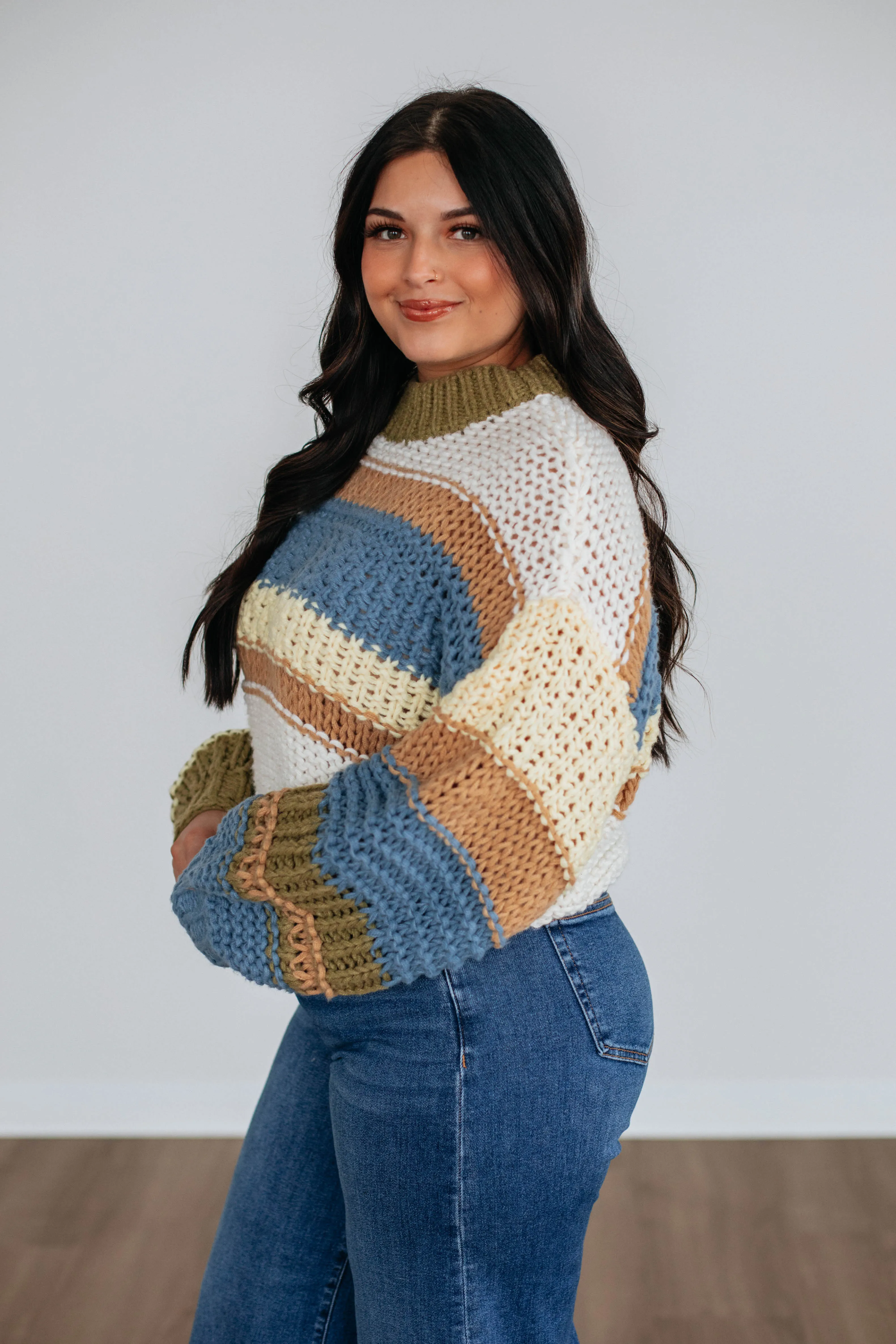 Celia Colorblock Sweater - Steel Blue Mix