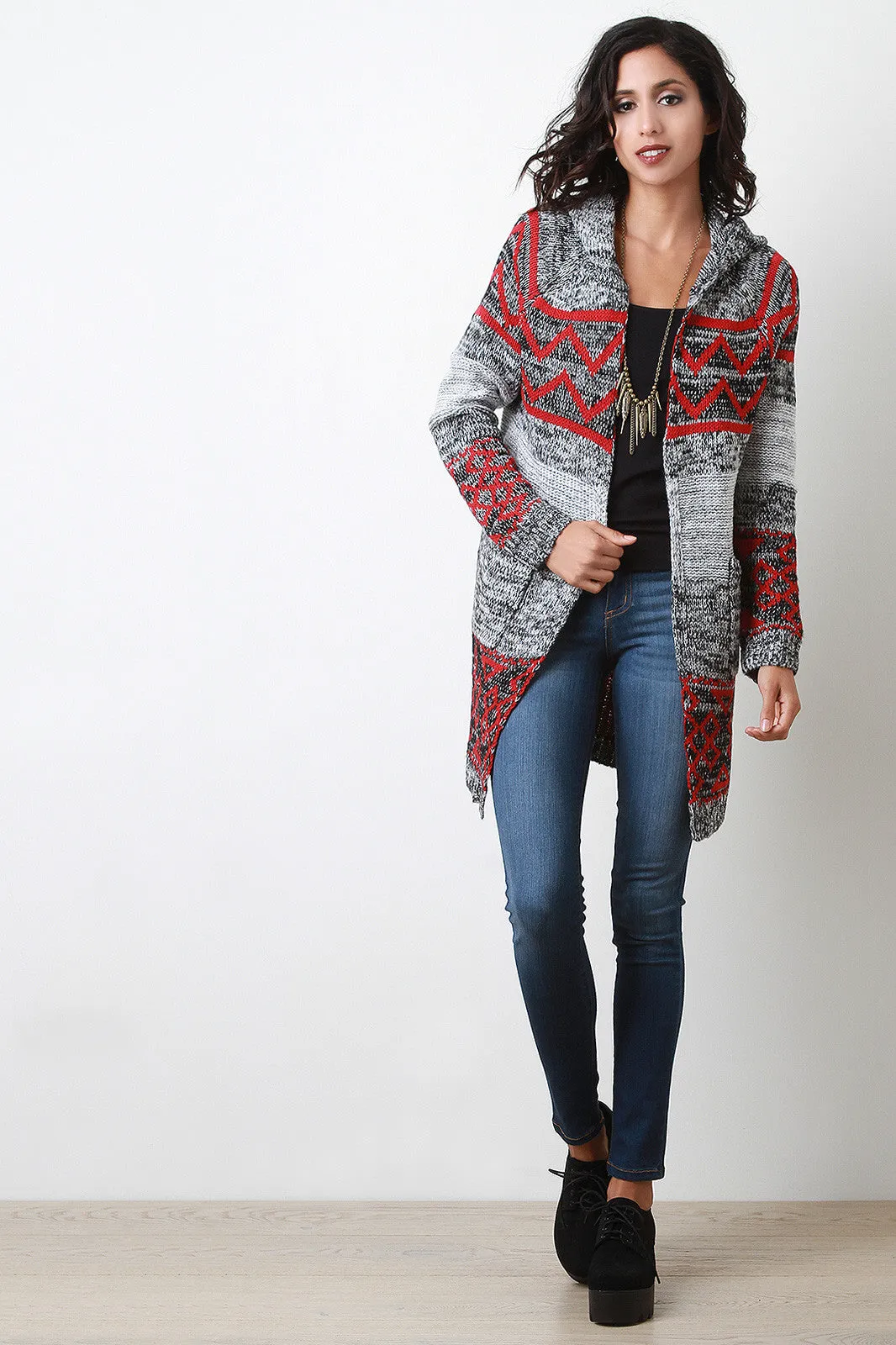 Chevron Accent Hoodie Cardigan