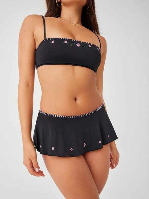 Chic High-Waisted Swim Set with Flowy Skirt and Adjustable Straps