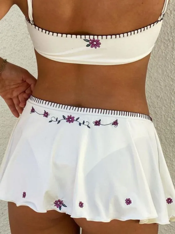 Chic High-Waisted Swim Set with Flowy Skirt and Adjustable Straps