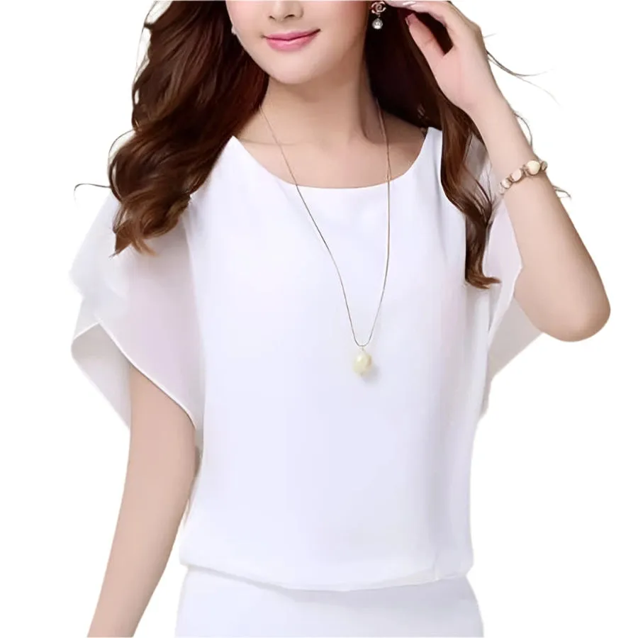 Chiffon Flutter Sleeve Blouse Tops