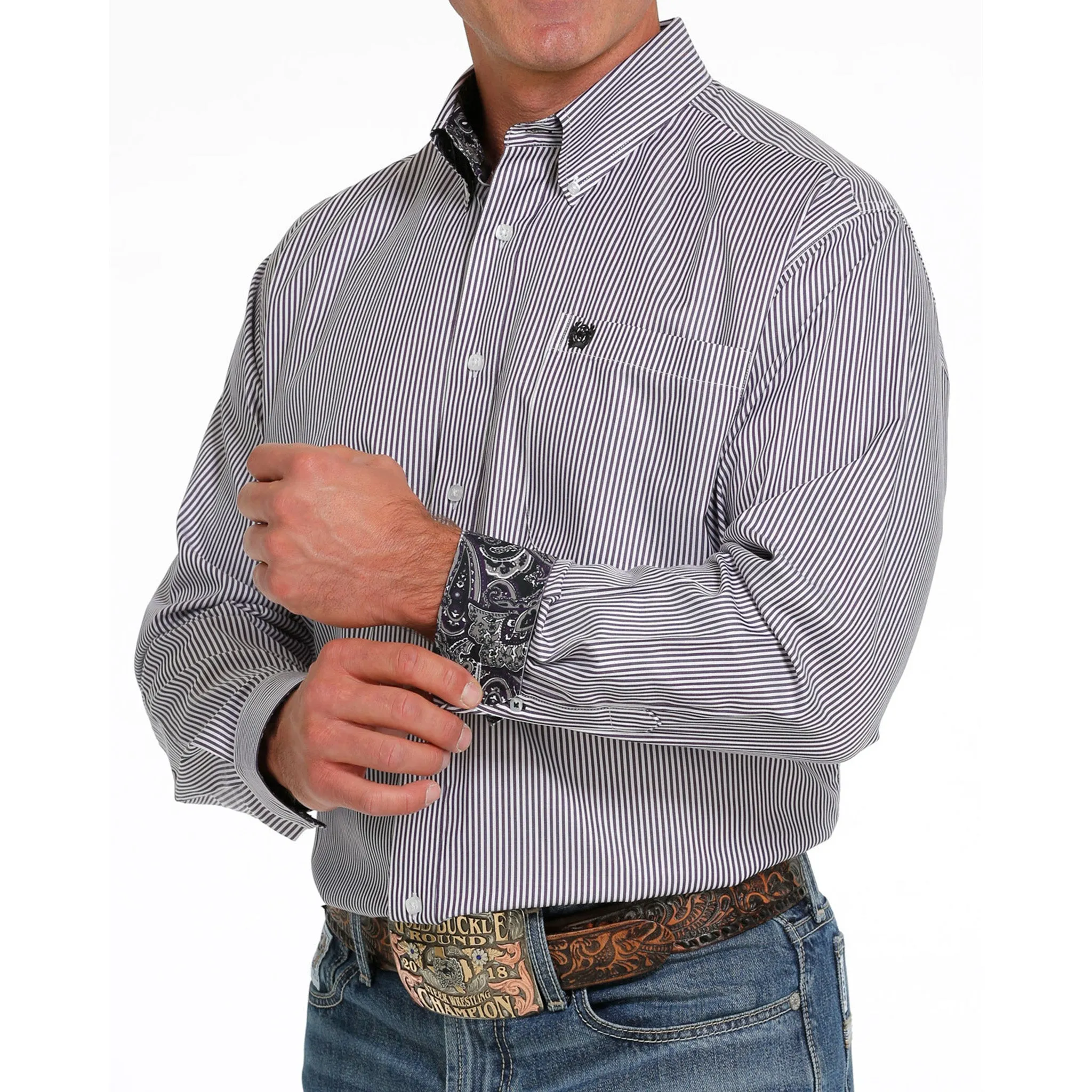 Cinch Men's Grey & White Stripe Shirt