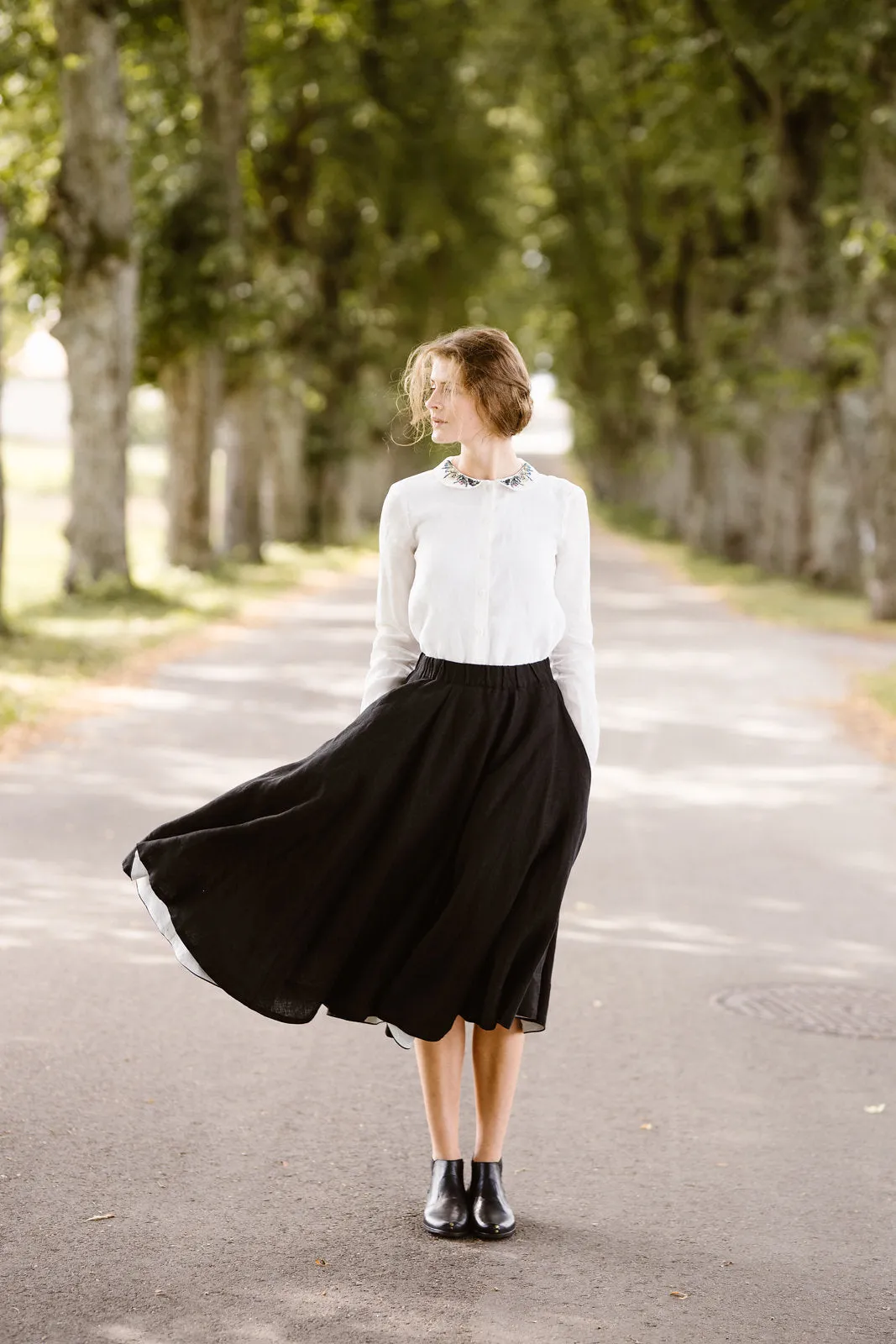 Classic Shirt with Embroidered Meadow Collar, Long Sleeve