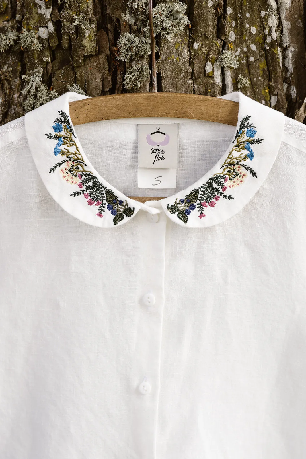 Classic Shirt with Embroidered Meadow Collar, Long Sleeve