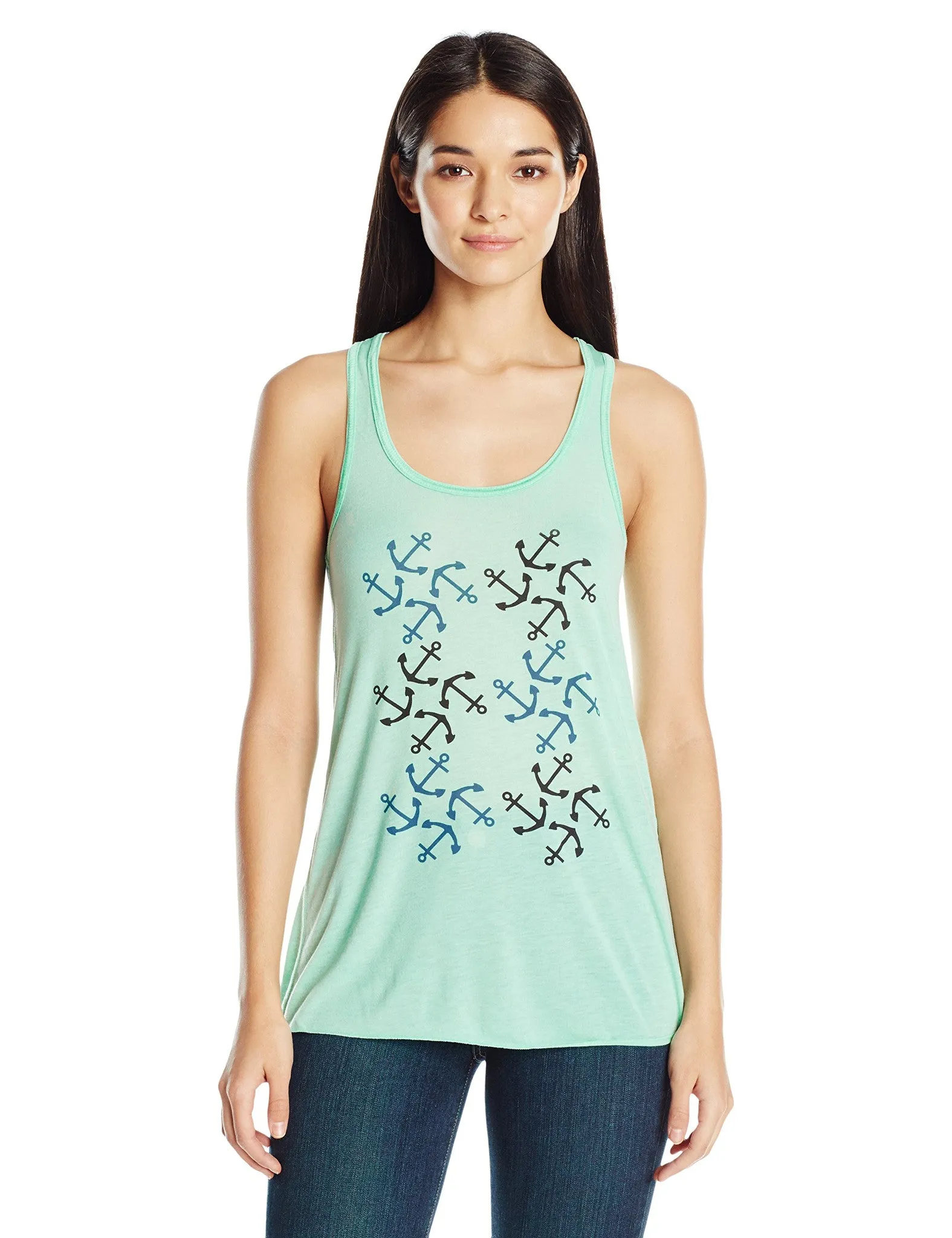 Clementine Women's Anchors Printed Flowy Racerback Tank