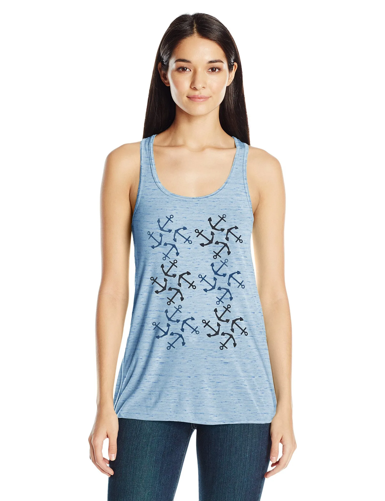 Clementine Women's Anchors Printed Flowy Racerback Tank