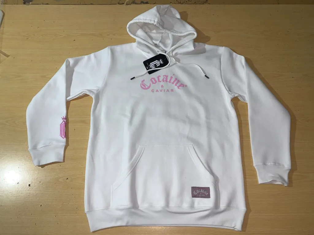 COCAINE & CAVIAR CENTER PRINT WHITE/ PINK HOODIE