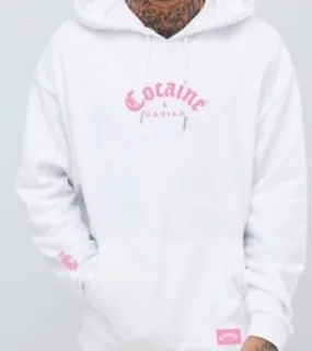 COCAINE & CAVIAR CENTER PRINT WHITE/ PINK HOODIE