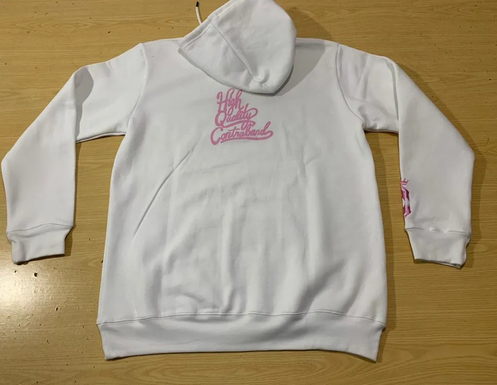 COCAINE & CAVIAR CENTER PRINT WHITE/ PINK HOODIE